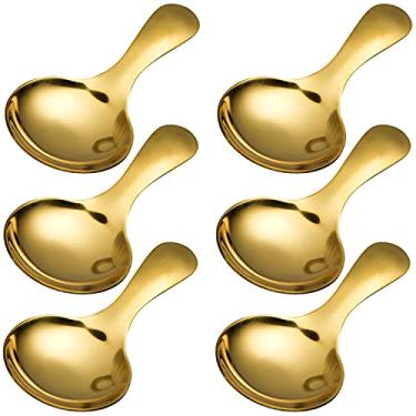 Imagem de Dadamong Conjunto de 6 Colheres de Cabo Curto, Mini Colheres de Sal de Aço Inoxidável para Condimentos, Sobremesa, Chá, Café, Bolo, Açúcar, Colher para Mexer, Utensílios de Café, C (3,5 X 1,8 Polegada