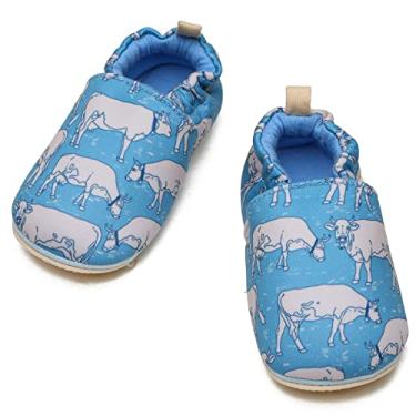 Imagem de Timatego Sapatos infantis para meninos e meninas antiderrapantes mocassins sapatos para bebês primeiros passos em casa (6 a 24 meses), 01 Vaca azul, 6-9 Meses