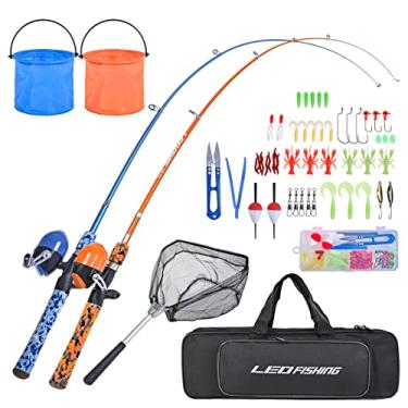 Imagem de LEOFISHING Conjunto De Vara De Pesca Infantil Com Kits Completos Para Iniciantes Vara De Pesca Telescópica Portátil E Carretel Spincast Com Rede De Pesca E Balde Para Meninos, Meninas E Jovens (Azul E