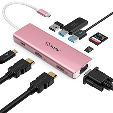 Imagem de TOTU Estação de ancoragem, hub USB C, estação de ancoragem de exibição tripla 9 em 1 com modo de exibição de colagem, HDMI duplo 4K, VGA, 100W PD, 3 USB 3.0 e leitor de cartão TF/SD para MacBook Pro Air e laptops tipo C