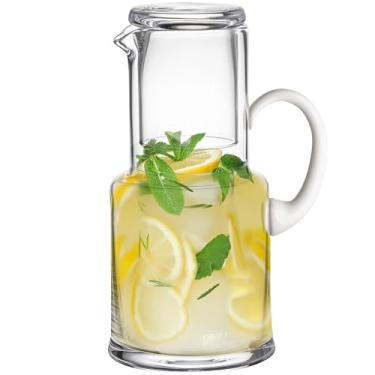 Imagem de Barski - Qualidade europeia - vidro - conjunto de água de 2 peças - conjunto grande de água de cabeceira de 850 g - jarra de água de mesa - - com copo de vidro de 200 ml - com alça opala (branca) -