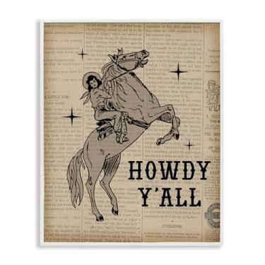 Imagem de Stupell Industries Howdy Y'all Vintage Newspaper Framed Giclee Wall Art Design de Daniela Santiago, moldura branca, 40,6 x 50,8 cm