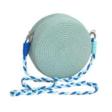 Imagem de YIJU Bolsa transversal de palha tecida leve redonda Bohemia Bolsa para festa de viagem, Azul