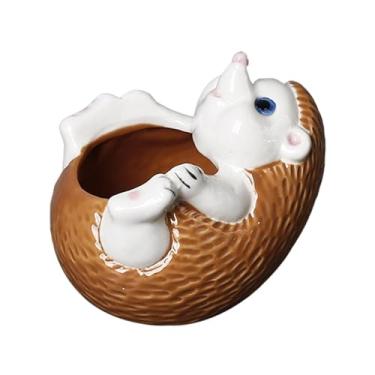 Imagem de Generic Cabeça de plantador de animais de cerâmica vaso de flores recipiente de plantas para quintal ao ar livre, Marrom