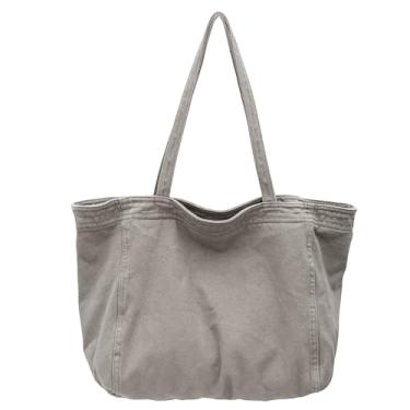 Imagem de Bolsa econômica de lona de algodão, bolsa de ombro feminina Hobo, bolsa transversal com 3 bolsos externos, fecho de zíper, Sacola 1 -- cinza, 14.1" x 7.8" x 13.3"