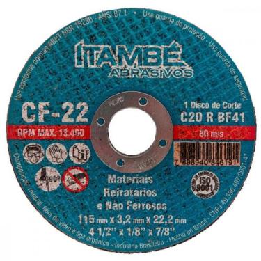 Imagem de Disco Corte Refratario Itambe 4.1/2''X1/8''X7/8'' - 2 Telas - Cf-22 - 