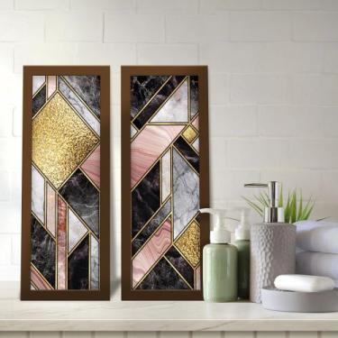 Imagem de Kit 2 Quadros Decorativos Lavabo Abstrato Dourado Rose Gold Preto Márm