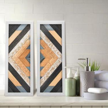 Imagem de Kit 2 Quadros Decorativos Lavabo Abstrato Madeira Geométrico - Deliqua