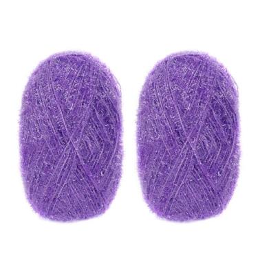 Imagem de CAMAL Fio de poliéster para panos de prato para suprimentos de crochê, fio de tricô colorido brilhante para panos de prato, artesanato DIY, 2 pacotes 109 jardas por novelo (roxo escuro)