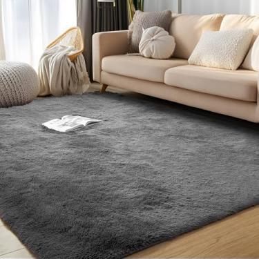 Imagem de Tapetes macios grandes 20 x 25 cm para sala de estar, tapete felpudo para quarto, tapete felpudo antiderrapante para berçário, dormitório, sala de jogos, decoração de casa, estética, cinza