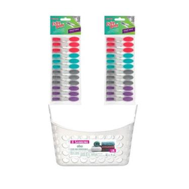 Imagem de Kit Cesto + 24 Prendedores Pregadores De Roupa Emborrachado - Sanremo 