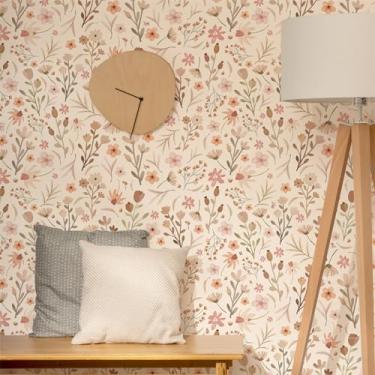 Imagem de Papel de parede boho flores silvestres floral pequena flor descascar e colar papel de parede boho floral autoadesivo papel de contato à prova d'água para quarto de berçário gavetas sala de estar