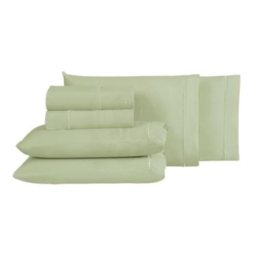 Imagem de Jogo de Lençol Roupa Cama 100% Algodao 300 Fios 188x138x30 6 Peças (verde, Casal)