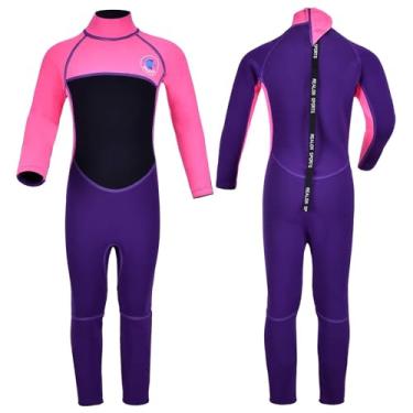 Imagem de REALON Roupa de mergulho infantil para meninas, meninos, crianças e jovens, 3 mm, neoprene, roupa de banho quente em água fria, maiô térmico, zíper nas costas, para natação, mergulho, jet ski, surfe