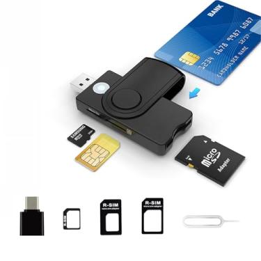 Imagem de Aiyingmei Leitor de cartão inteligente CAC, 5 em 2 DOD Militar USB SIM/SD/TF/ID/IC Adaptador de cartão SIM USB C compatível com Windows, Linux/Unix, MacOS X