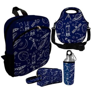 Imagem de Kit Escolar Infantil Mochila de Costas + Lancheira Térmica + Necessaire Plus + Squeeze de Alumínio-Unissex