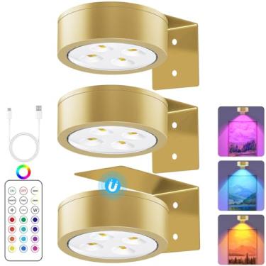 Imagem de SIXDEFLY Luz de exibição de arte LED com mudança de cor 13 RGB para moldura, luz de pintura LED recarregável operada por bateria com controle remoto regulável e temporizador, pacote com 3 unidades