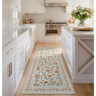 Imagem de Collive Tapete de Corredor 5 x 15 cm, Lavável na Máquina, Antiderrapante, Floral Amarelo, Boho Vintage Macio Moderno