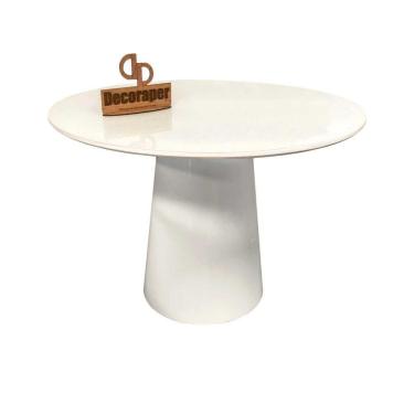 Imagem de Mesa Jantar Cone Laqueado Tampo Redondo Laca Com Vidro 90cm Branco