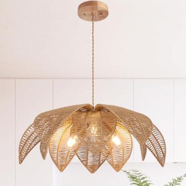 Imagem de WYYSDWNE Lustres De Fazenda Para Sala De Jantar, Lustre Boho De Vime De 3 Luzes Com Abajur De Vime De 24", Luminária Pendente Costeira Para Ilha De Cozinha, Quarto E Sala De Estar