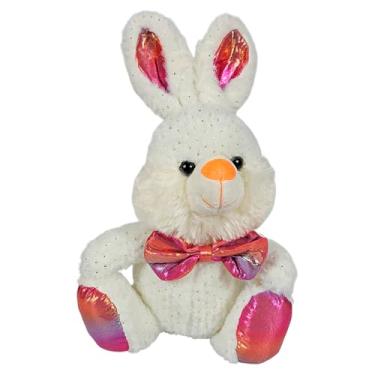 Imagem de Coelho De Pelúcia Sentado Com Laço e Brilhinho 25Cms (Branco)