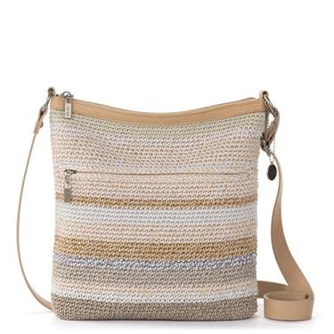 Imagem de The Sak Bolsa tiracolo Lucia - Bolsa feminina de crochê à mão para uso diário e viagens - Bolsa transversal com bolsos com zíper, Listras de areia, One Size