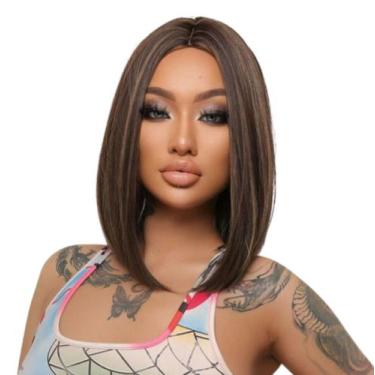 Imagem de Peruca Curta Bob Preta Com Mechas Fibra Premium - GM HAIR