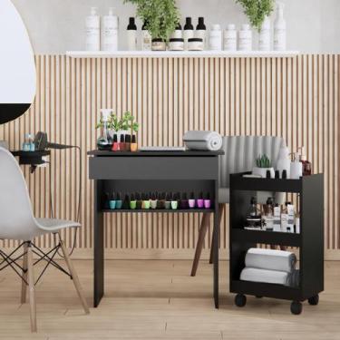 Imagem de Conjunto Manicure Kit Mesa com Gaveta e Armário para Esmaltes com Rodi