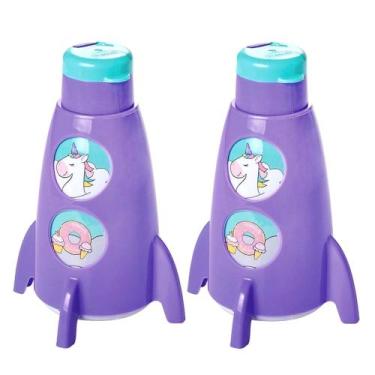 Imagem de 2 Garrafas Unicórnio Formato de Foguete Infantil 320ml Plasútil