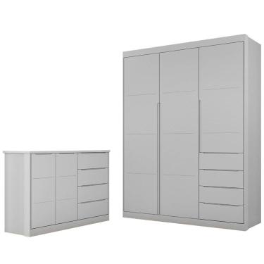 Imagem de Jogo de Quarto Infantil Guarda Roupa e Cômoda Lua P04 Cinza - Mpozenato