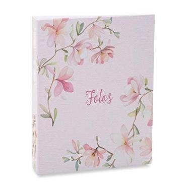 Imagem de Álbum de fotos Ical, encadernação tradicional, para 60 fotos 10x15cm - envelope plástico transparente - linha Floral - modelo rosa flores delicadas - 318