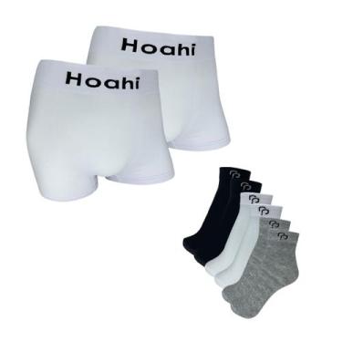 Imagem de Kit 2 Cueca Boxer Branca Hoahi Premium + 3 Meia RP Confort, CUECA BOX 