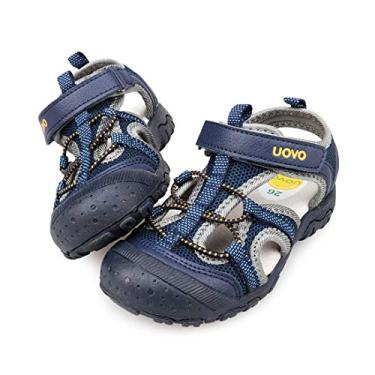 Imagem de UOVO Sandálias infantis para meninos caminhadas atléticas fechadas praia verão sandálias para meninos secagem rápida, Azul marinho/prata, 8.5 Toddler