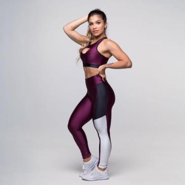 Imagem de Conjunto Fitness Dily Poliamida Metalic Malbec Para Academia Sem Trans