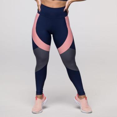 Imagem de Calça Legging Fitness Dily Poliamida Azul Marinho com Recortes Mergê e