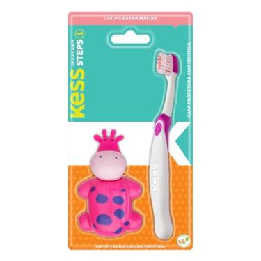Imagem de KESS Escova Dental Steps com Capa Protetora, Azul/Rosa