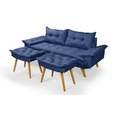 Imagem de Sofá 3 Lugares  Bariloche em Linho Mais Duas Banquetas - Essencial Est