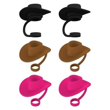 Imagem de Baoblaze Beber palha toppers chapéu de cowboy forma protetor de palha hermético selo casa cozinha criativo silicone palha dicas capa, Mistura de 6 unidades