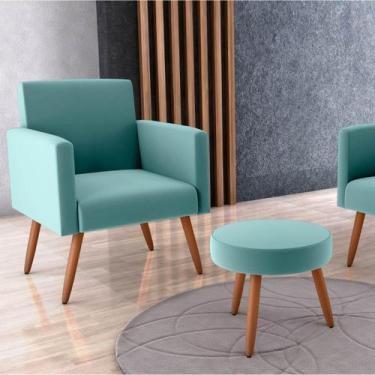 Imagem de Kit com 2 Poltronas Decorativas 64cm e Puff Retrô Tecido Veludo Multim