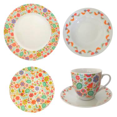 Imagem de Aparelho De Jantar Pássaros/Flores Colorido - 20 Peças - Em Porcelana - Urban