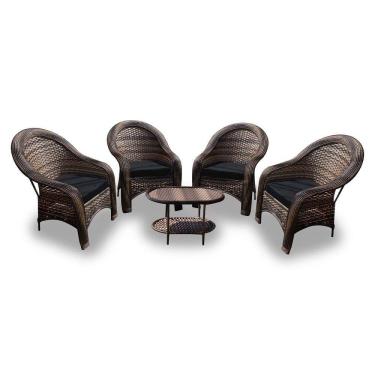 Imagem de Conjunto de Poltronas Fibra Sintética Karibe - 4 Poltronas + 1 Mesa Centro - Tecido Duna Preto