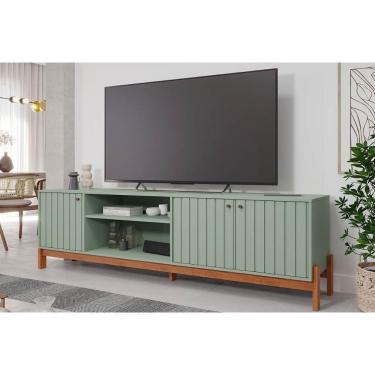 Imagem de Rack Bancada P/tv Até 70 Pol Holanda 100% Mdf c/ Nichos E Pés 205cm Salvia/cinamomo - Permóbili