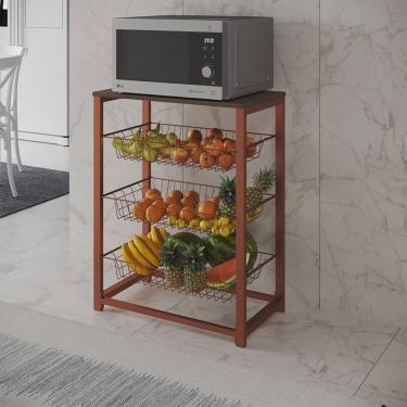 Imagem de Fruteira com Suporte para Micro-ondas Barcelona Aço Cobre Cesto Cobre Tampo Amêndoa