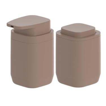 Imagem de Kit Pia Banheiro Lavabo Porta Sabonete Líquido Álcool Em Gel Porta Algodão Cotonete Premium Ou (Marrom Amêndoa)