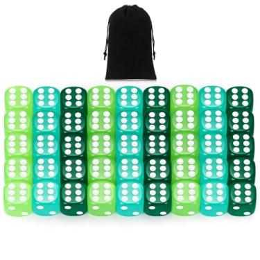 Imagem de Gemscream 48 Pcs Game Dice Set 16 mm Translucent Acrylic D6 Dice with Drawstring Bag Green Gradient Color Six Sided Casino Dice for Table Board Games Parties Teaching Math