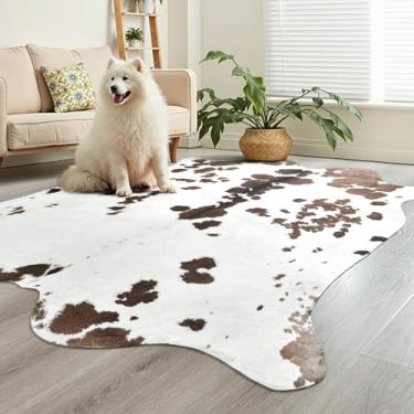 Imagem de Easycozy Tapete de couro sintético com estampa de vaca: 12 x 15 cm, couro bovino sintético para decoração ocidental, estampa de vaca espessa para quarto, sala de estar, decoração de escritório em casa