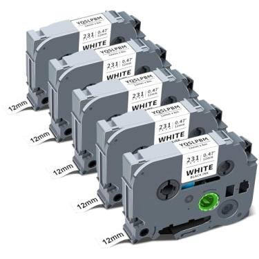 Imagem de Compatível com Brother Label Maker Tape TZe TZ Tape 12 mm 0,47 branco laminado TZe-231 TZe231 Ptouch refil para PT-H110 D220 D210 1280 1290 1880 2040, preto sobre branco, pacote com 5