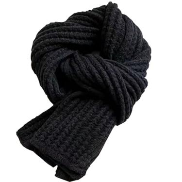 Imagem de Cachecol de inverno feminino fofo cachecol de inverno cachecol de malha quente cachecol térmico grosso simples cachecol de fio aconchegante para mulheres meninas presentes de inverno preto