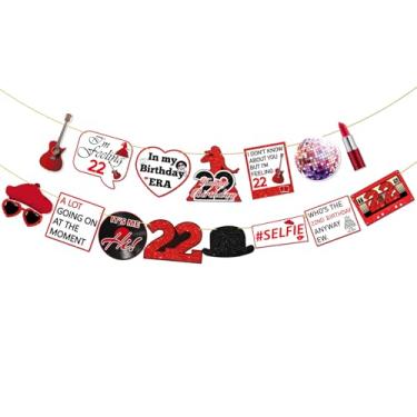 Imagem de Faixa de aniversário de 22 anos para meninas e mulheres, 15 peças de decoração de festa tamanho grande moldura vermelha cabine fotográfica, I'm Feeling 22 decorações de centro de mesa de aniversário