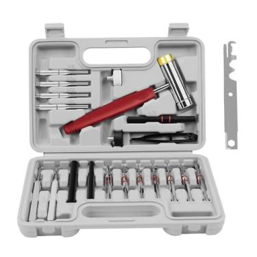 Imagem de BESTNULE Conjunto de perfuração de rolo, ferramentas de perfuração, feito de material sólido, incluindo perfurador de aço e martelo, ideal para manutenção de máquinas com recipiente de armazenamento organizador (sem bloco de bancada)